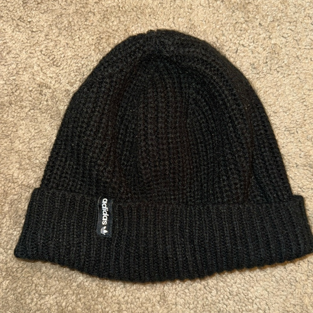 Black knit, Adidas beanie